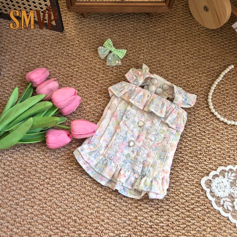 Lace Trim Cami - Vestido Camisero Floral Pastel para Mascotas
